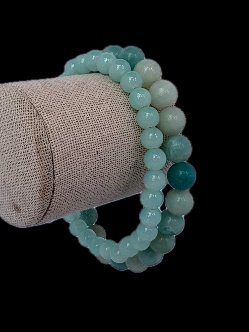 Natural Stone Beaded Stretch Bracelet 2- Piece Set Mint Green Seafoam
